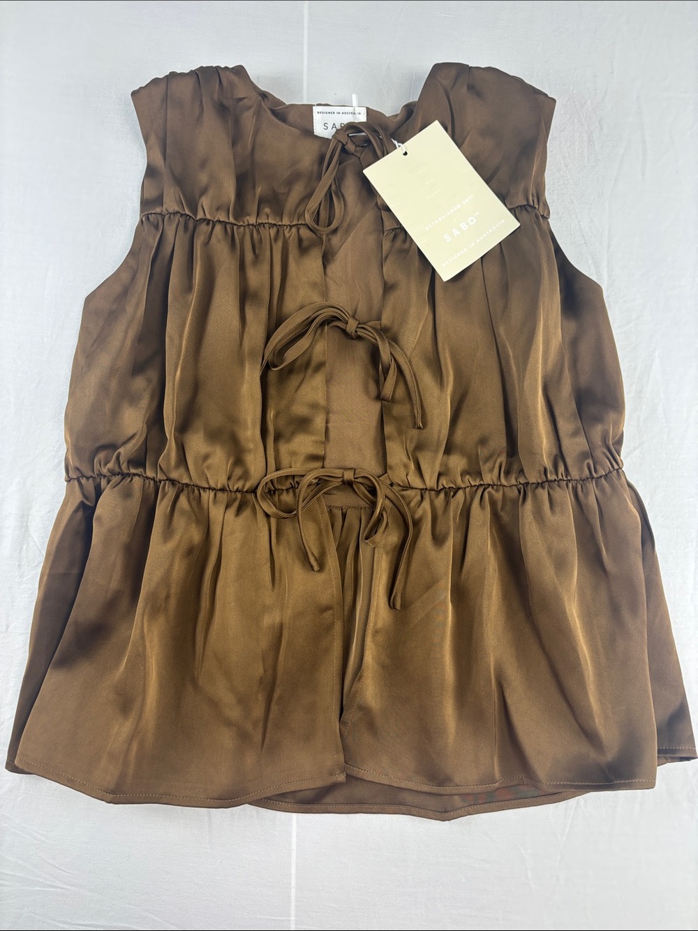 SABO Juliette Top in Chocolate Brown with Tie-Front size Small NWT